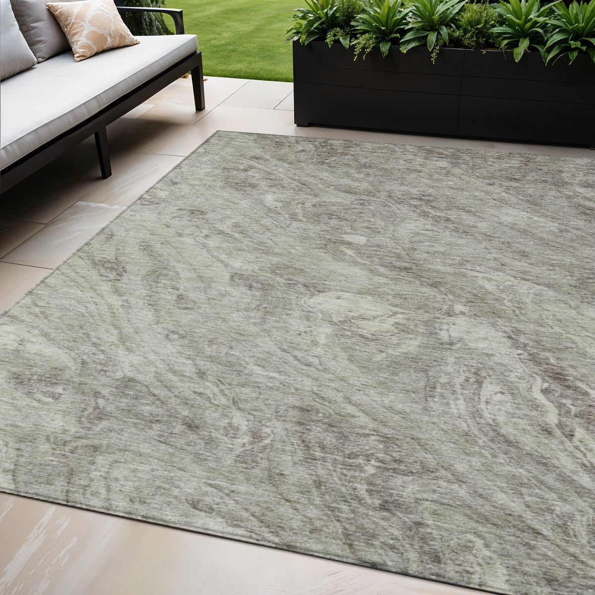 5 X 8 Taupe Beige And Tan Abstract Washable Indoor Outdoor Area Rug