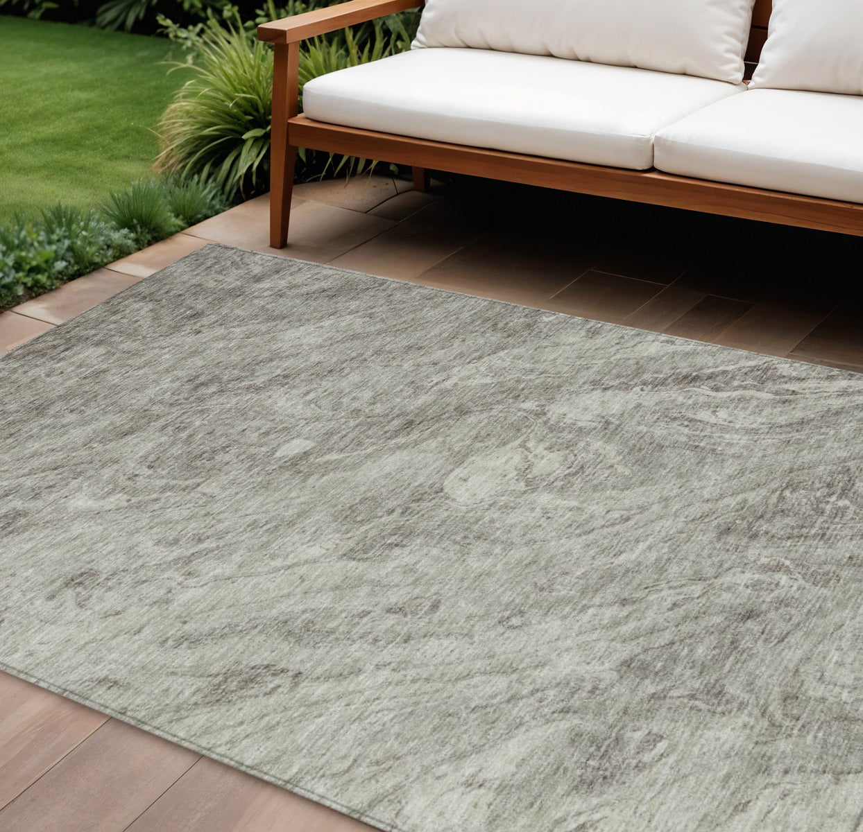 9 X 12 Taupe Beige And Tan Abstract Washable Indoor Outdoor Area Rug