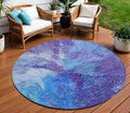 8 Purple And Navy Blue Round Abstract Washable Indoor Outdoor Area Rug