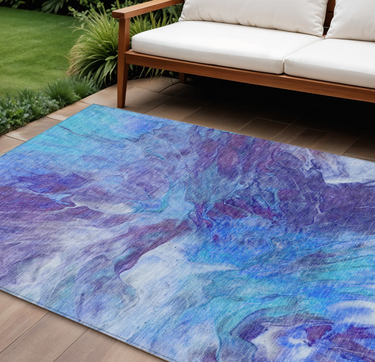 10 X 14 Purple And Navy Blue Abstract Washable Indoor Outdoor Area Rug