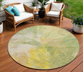 8 Green And Yellow Round Abstract Washable Indoor Outdoor Area Rug