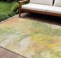 8 X 10 Green And Yellow Abstract Washable Indoor Outdoor Area Rug