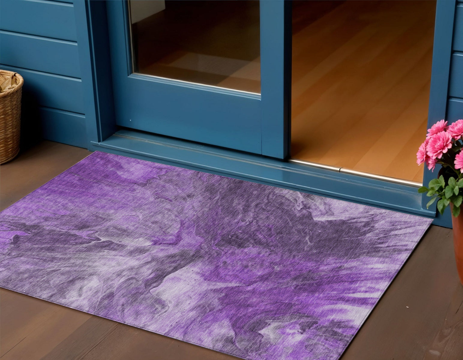 3 X 5 Purple Lilac And Eggplant Abstract Washable Indoor Outdoor Area Rug