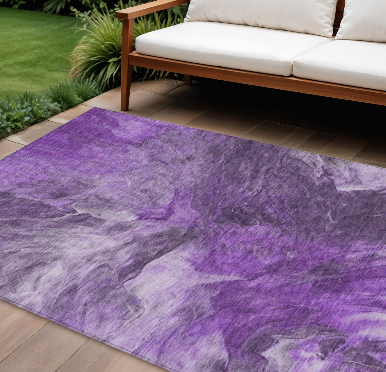 8 X 10 Purple Lilac And Eggplant Abstract Washable Indoor Outdoor Area Rug