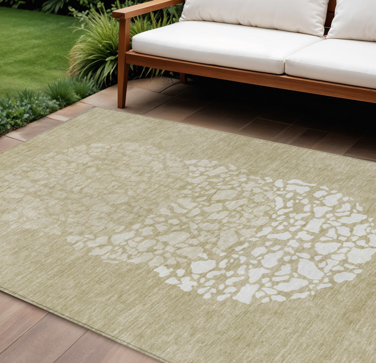 10 X 14 Beige Tan And Taupe Abstract Washable Indoor Outdoor Area Rug