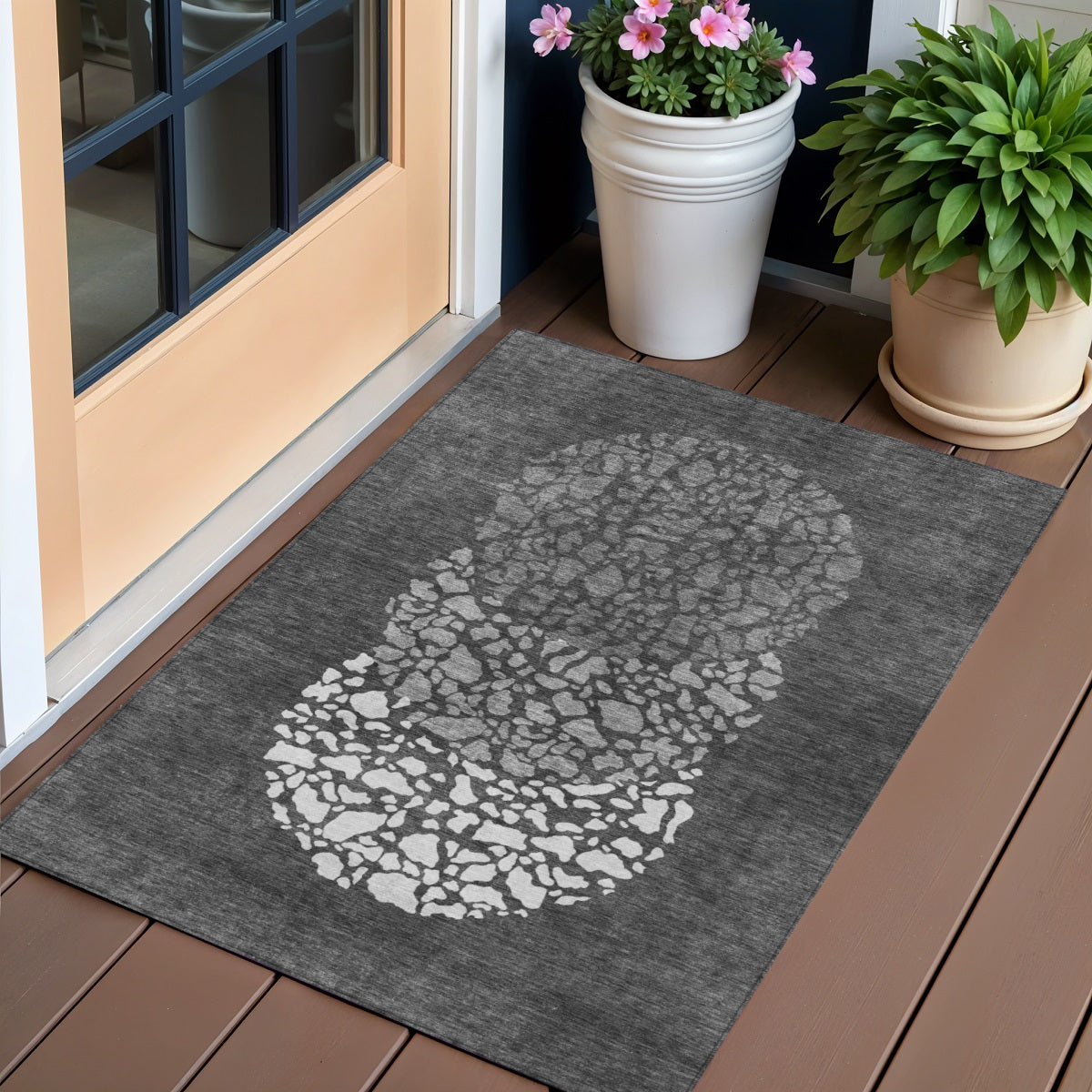 3 X 5 Charcoal Gray And Silver Abstract Washable Indoor Outdoor Area Rug