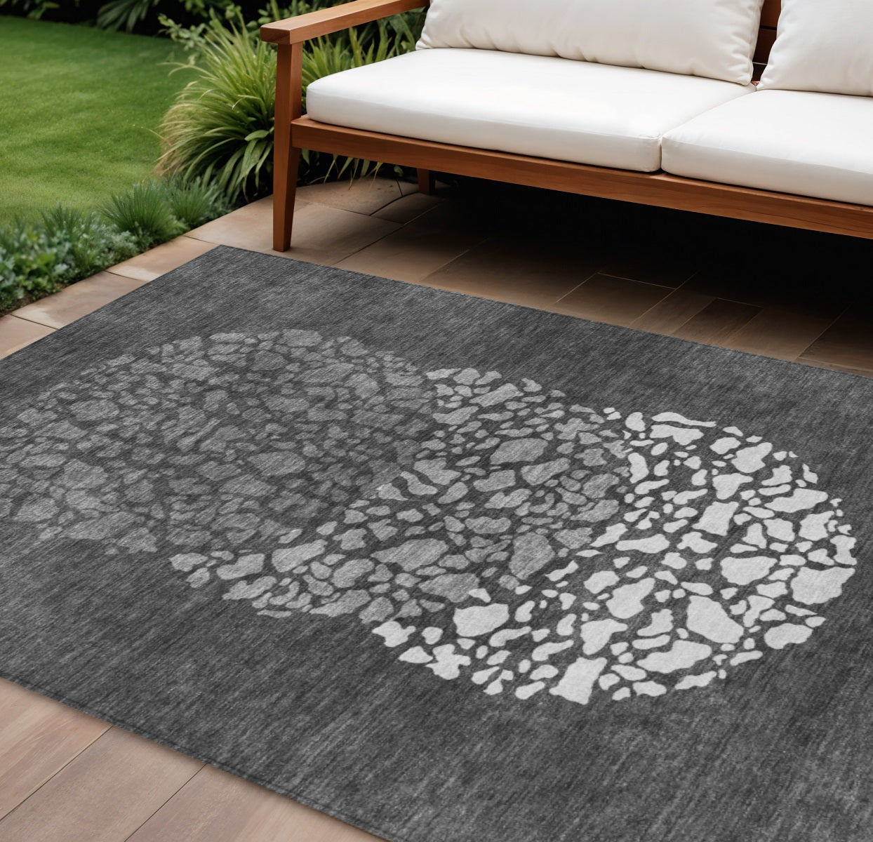 10 X 14 Charcoal Gray And Silver Abstract Washable Indoor Outdoor Area Rug