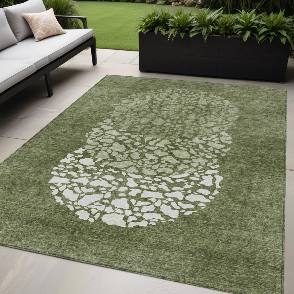 5 X 8 Olive Green And Artichoke Green Abstract Washable Indoor Outdoor Area Rug