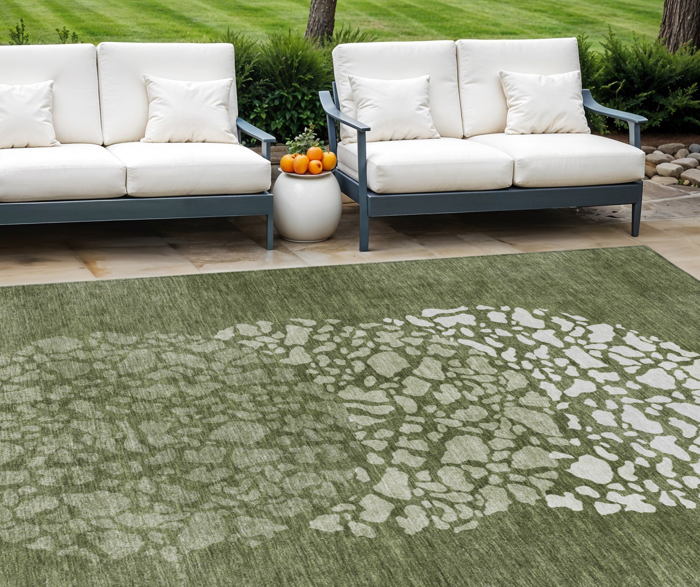 9 X 12 Olive Green And Artichoke Green Abstract Washable Indoor Outdoor Area Rug