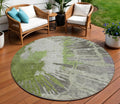 8 Olive Green Artichoke Green And Fern Green Round Abstract Washable Indoor Outdoor Area Rug