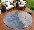 8 Navy Blue And Gray Round Abstract Washable Indoor Outdoor Area Rug
