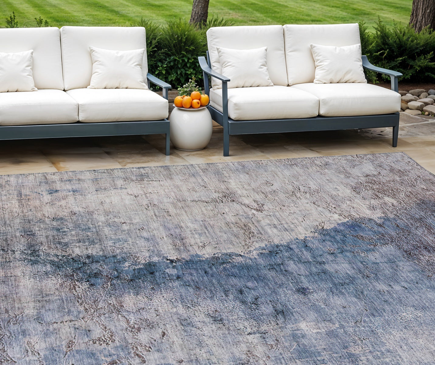 9 X 12 Navy Blue And Gray Abstract Washable Indoor Outdoor Area Rug
