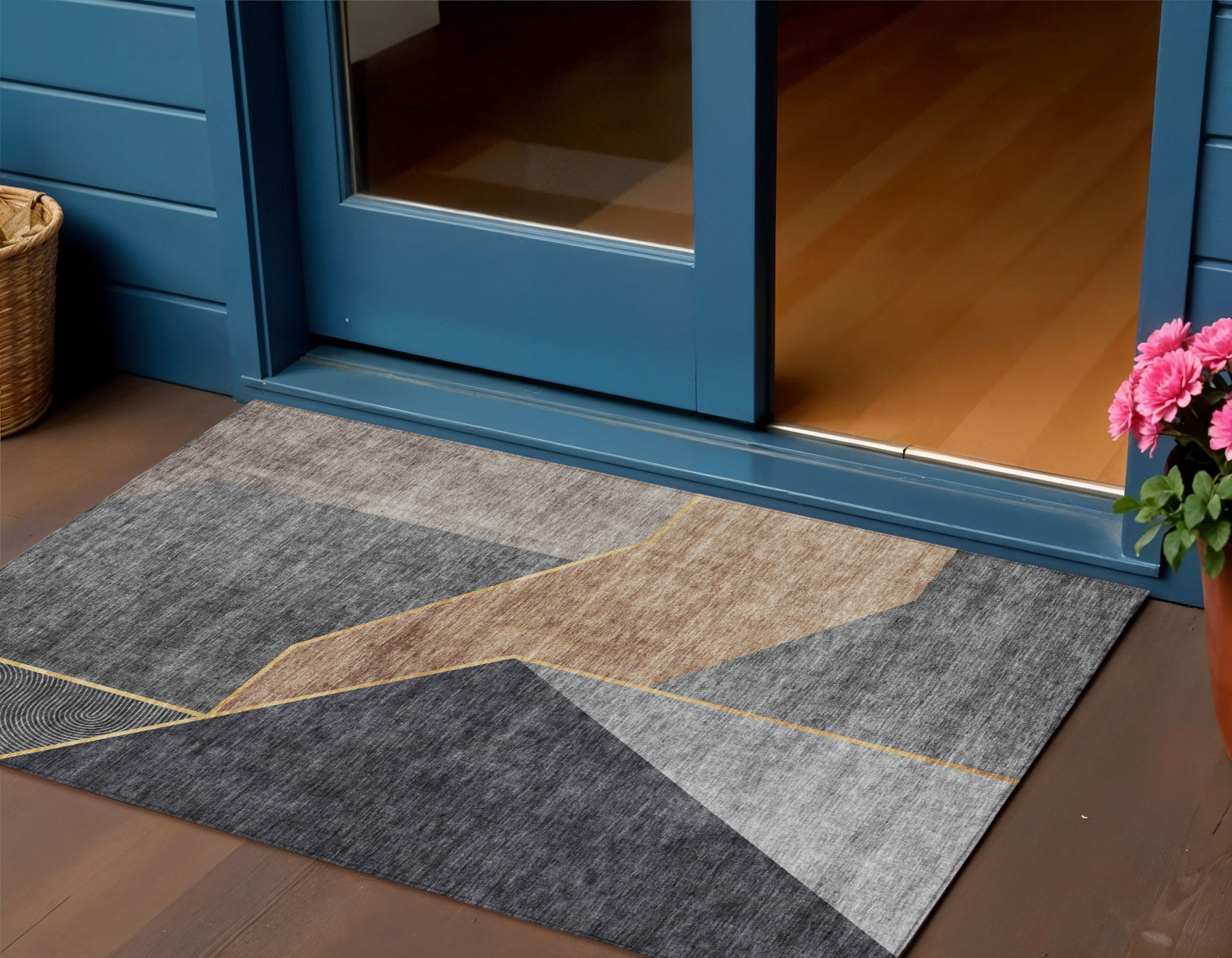 3 X 5 Charcoal Taupe And Gray Geometric Washable Indoor Outdoor Area Rug
