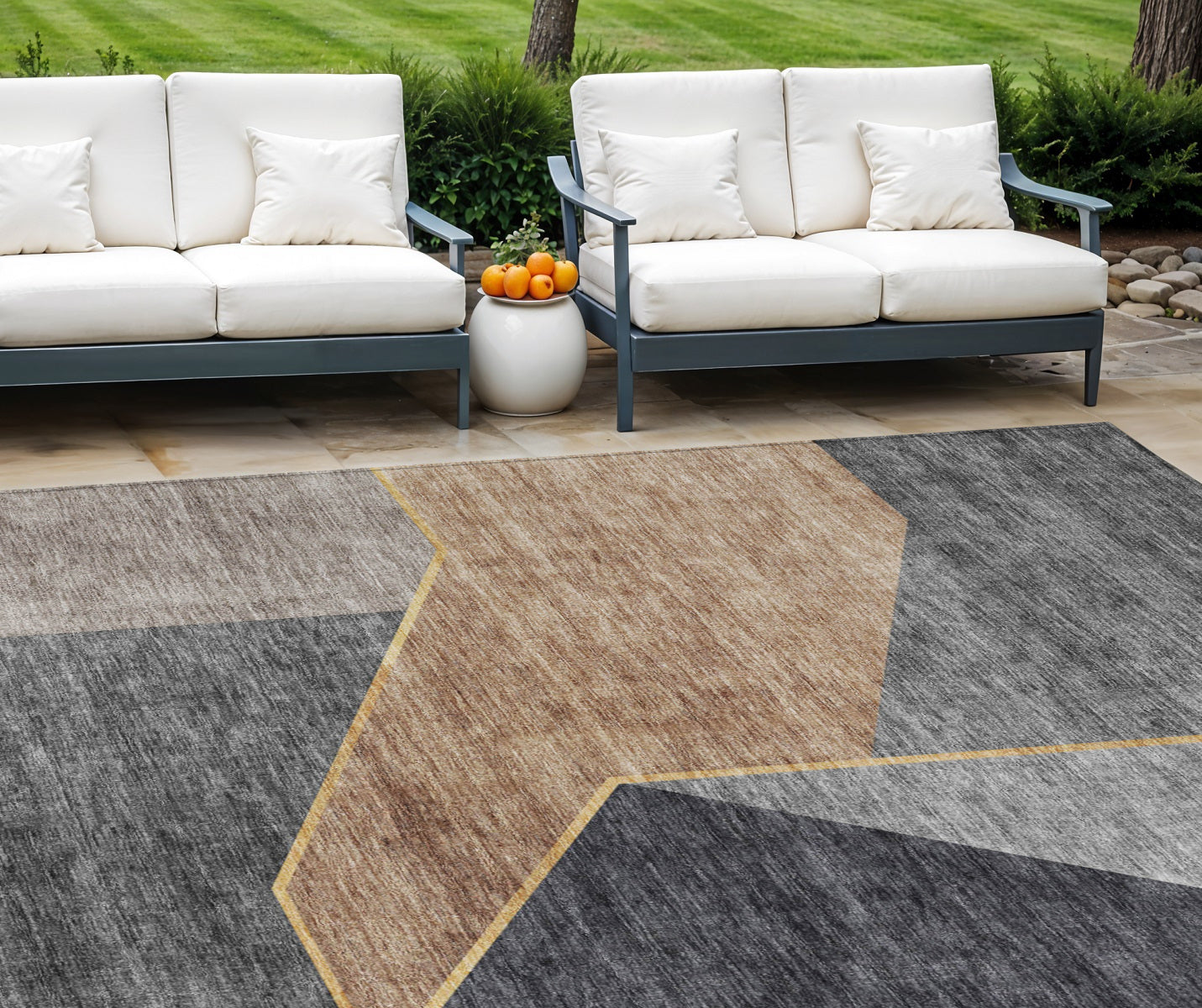 10 X 14 Charcoal Taupe And Gray Geometric Washable Indoor Outdoor Area Rug