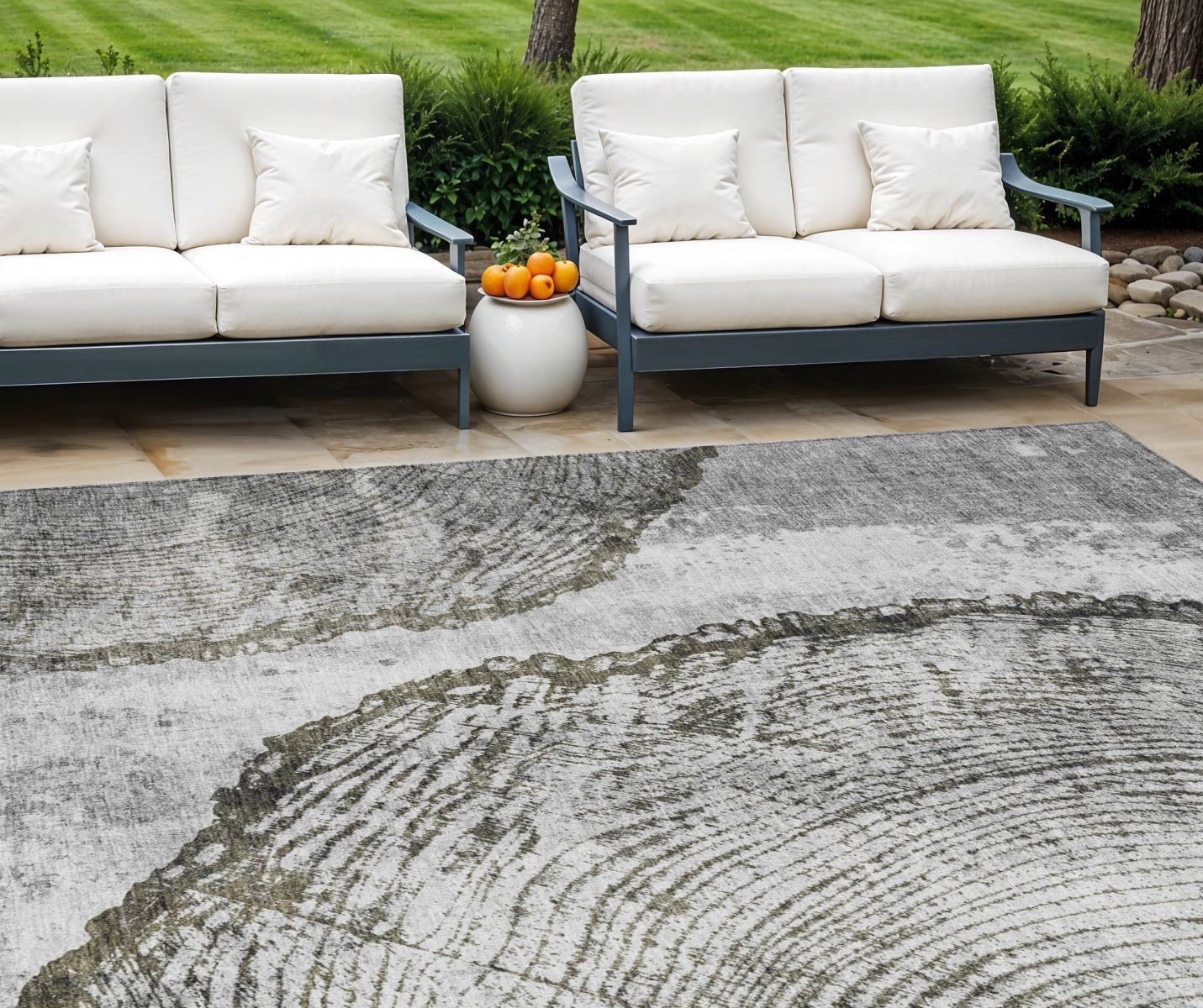 9 X 12 Gray Taupe And Silver Abstract Washable Indoor Outdoor Area Rug