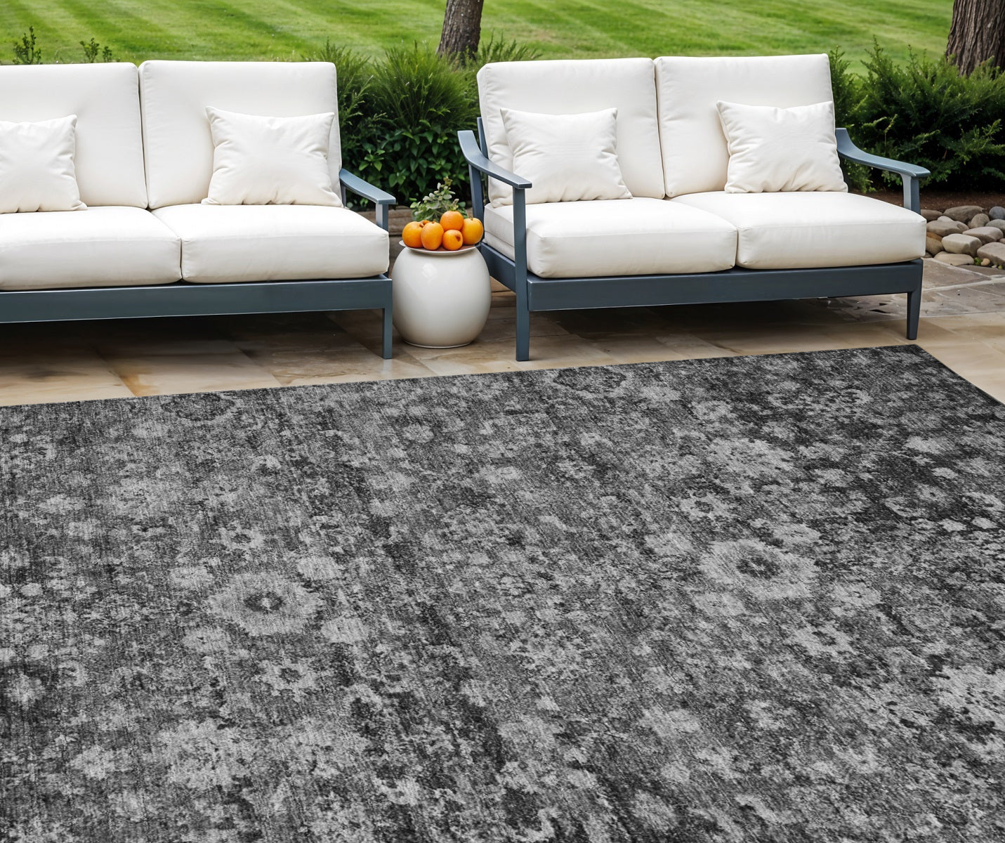 10 X 14 Gray Charcoal And Silver Oriental Washable Indoor Outdoor Area Rug