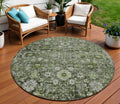 8 Green And Olive Green Round Oriental Washable Indoor Outdoor Area Rug