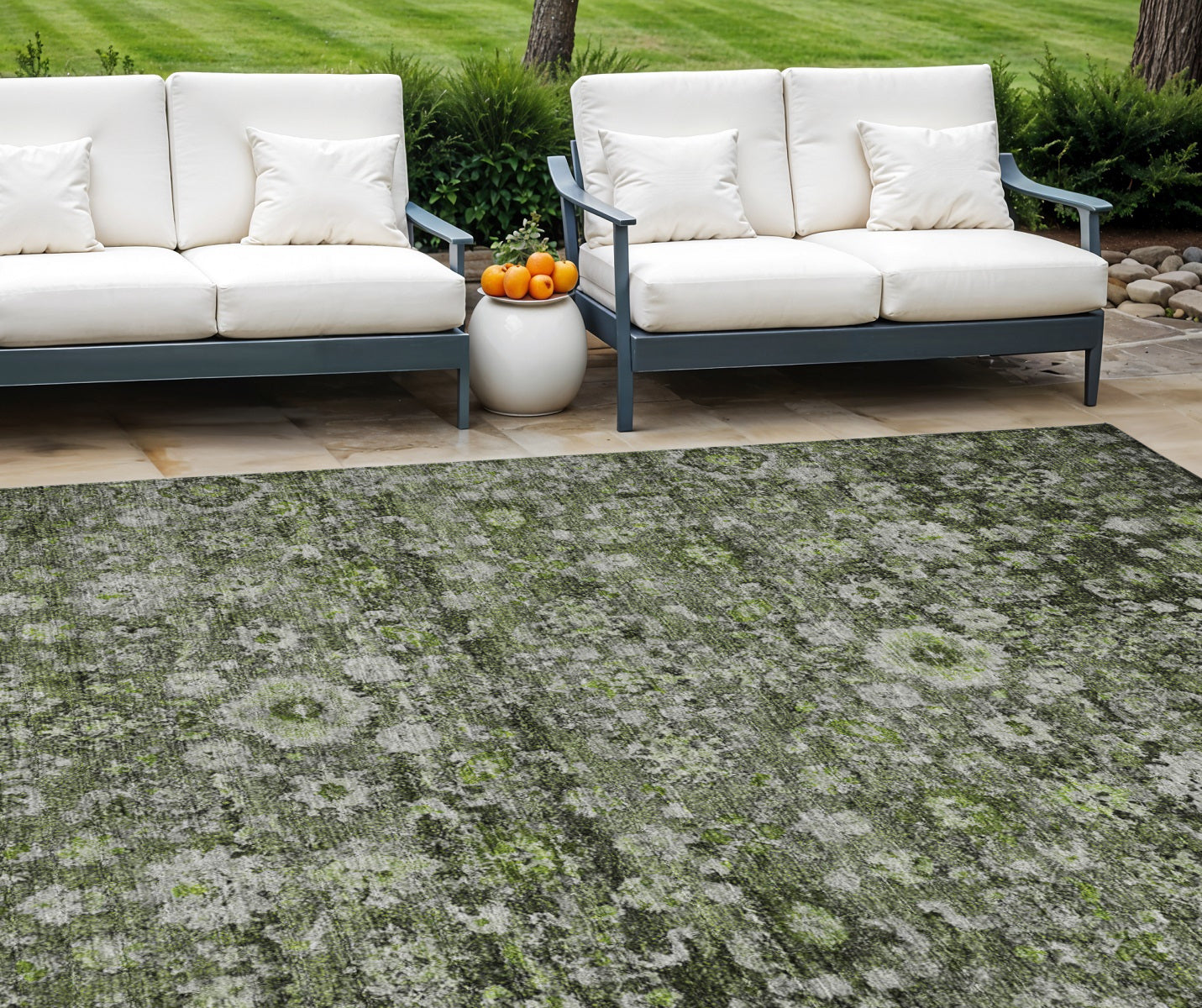 8 X 10 Green And Olive Green Oriental Washable Indoor Outdoor Area Rug