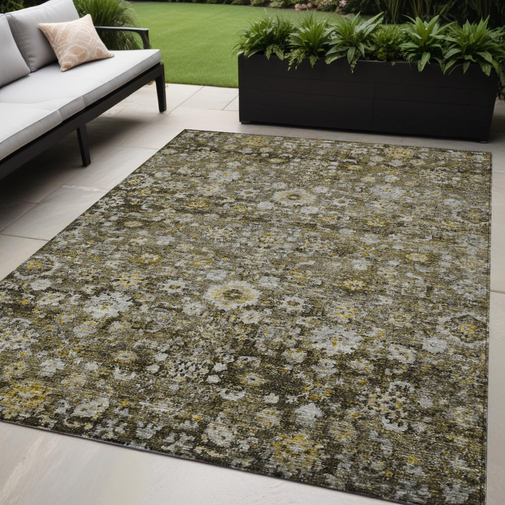 5 X 8 Brown And Beige Oriental Washable Indoor Outdoor Area Rug