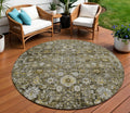 8 Brown And Beige Round Oriental Washable Indoor Outdoor Area Rug