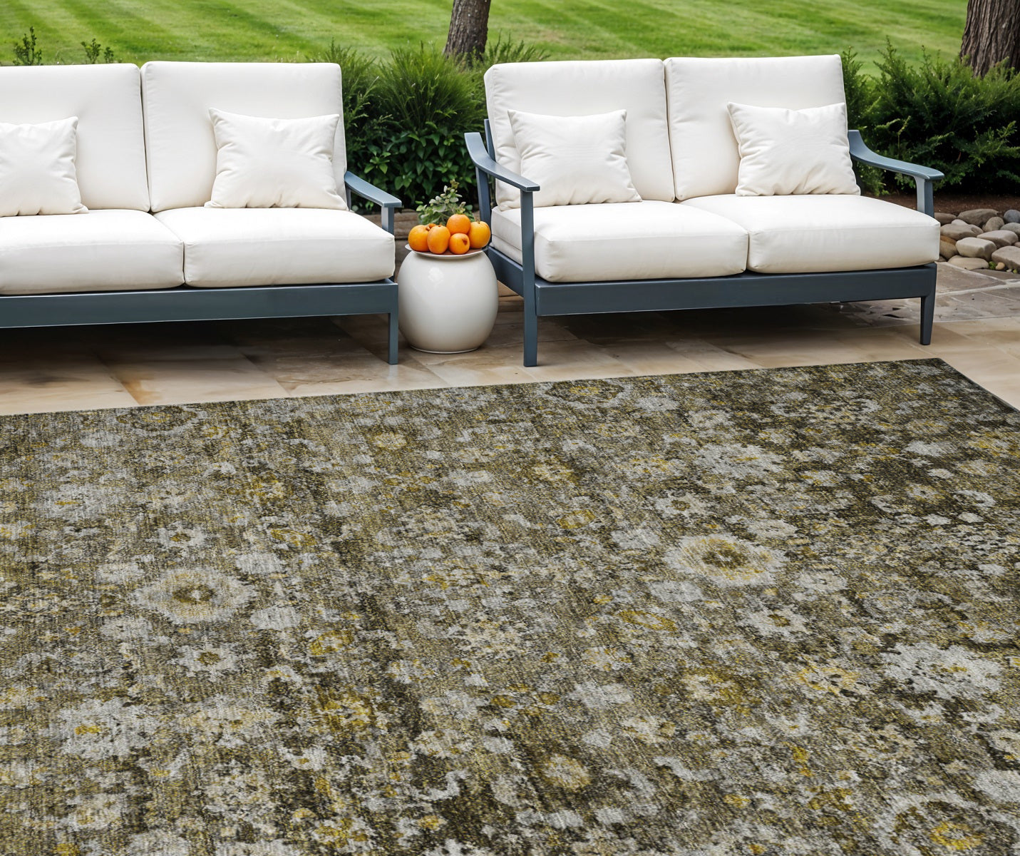 10 X 14 Brown And Beige Oriental Washable Indoor Outdoor Area Rug