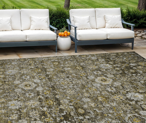 10 X 14 Brown And Beige Oriental Washable Indoor Outdoor Area Rug