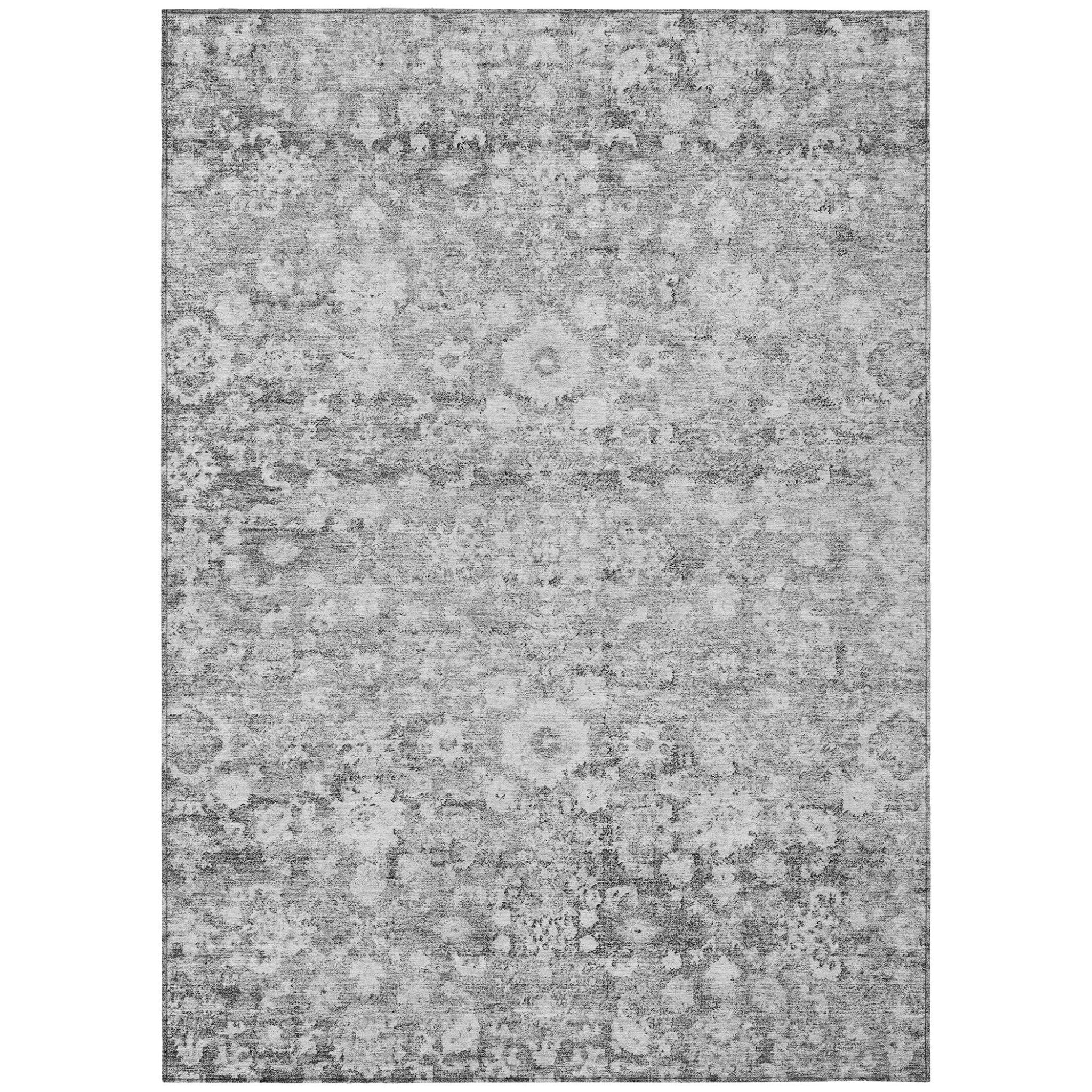 3 X 5 Silver Gray And Pewter Oriental Washable Indoor Outdoor Area Rug