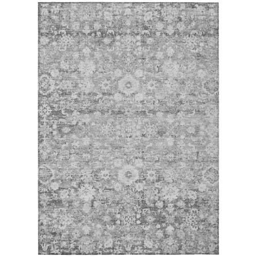 3 X 5 Silver Gray And Pewter Oriental Washable Indoor Outdoor Area Rug