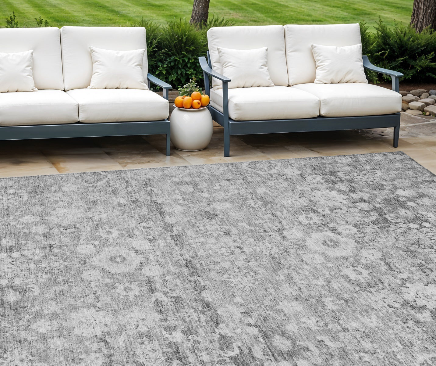 10 X 14 Silver Gray And Pewter Oriental Washable Indoor Outdoor Area Rug