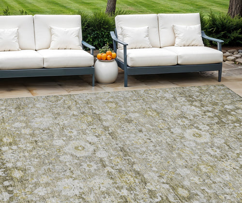 10 X 14 Taupe Beige And Gold Oriental Washable Indoor Outdoor Area Rug