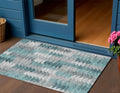 3 X 5 Dark Blue Aqua And Gray Geometric Washable Indoor Outdoor Area Rug