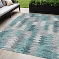 5 X 8 Dark Blue Aqua And Gray Geometric Washable Indoor Outdoor Area Rug