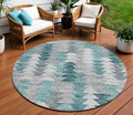 8 Dark Blue Aqua And Gray Round Geometric Washable Indoor Outdoor Area Rug