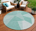 8 Mint Green And Aqua Round Geometric Washable Indoor Outdoor Area Rug