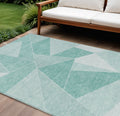 10 X 14 Mint Green And Aqua Geometric Washable Indoor Outdoor Area Rug