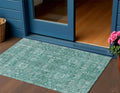 3 X 5 Dark Green And Aqua Oriental Washable Indoor Outdoor Area Rug
