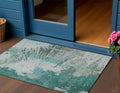 3 X 5 Dark Green Aqua And Gray Abstract Washable Indoor Outdoor Area Rug