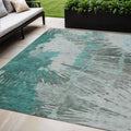 5 X 8 Dark Green Aqua And Gray Abstract Washable Indoor Outdoor Area Rug