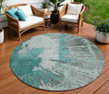 8 Dark Green Aqua And Gray Round Abstract Washable Indoor Outdoor Area Rug