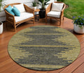 8 Dark Gray And Gold Round Abstract Washable Indoor Outdoor Area Rug