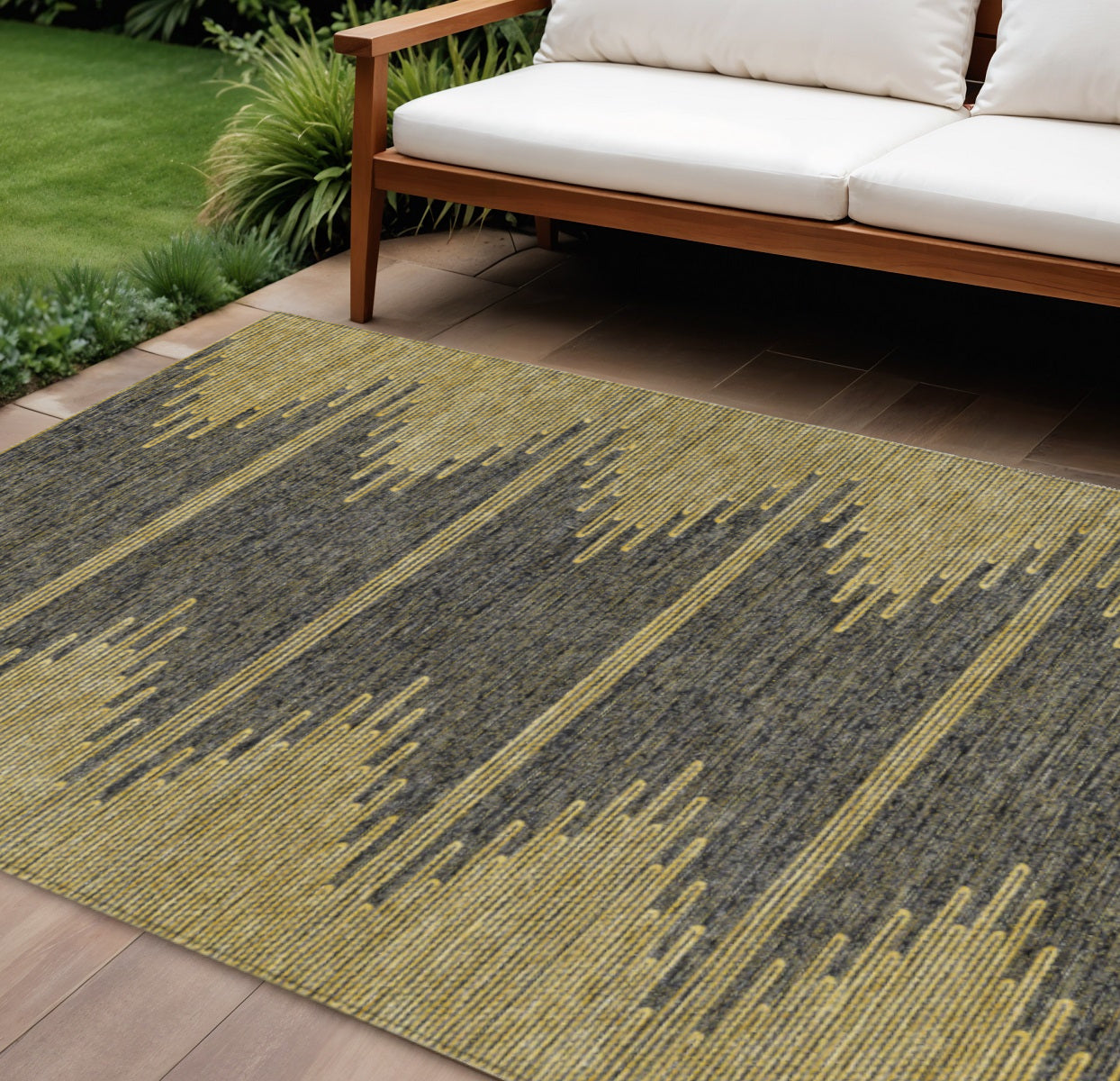8 X 10 Dark Gray And Gold Abstract Washable Indoor Outdoor Area Rug