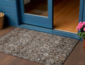 3 X 5 Dark Brown Brown And Taupe Oriental Washable Indoor Outdoor Area Rug