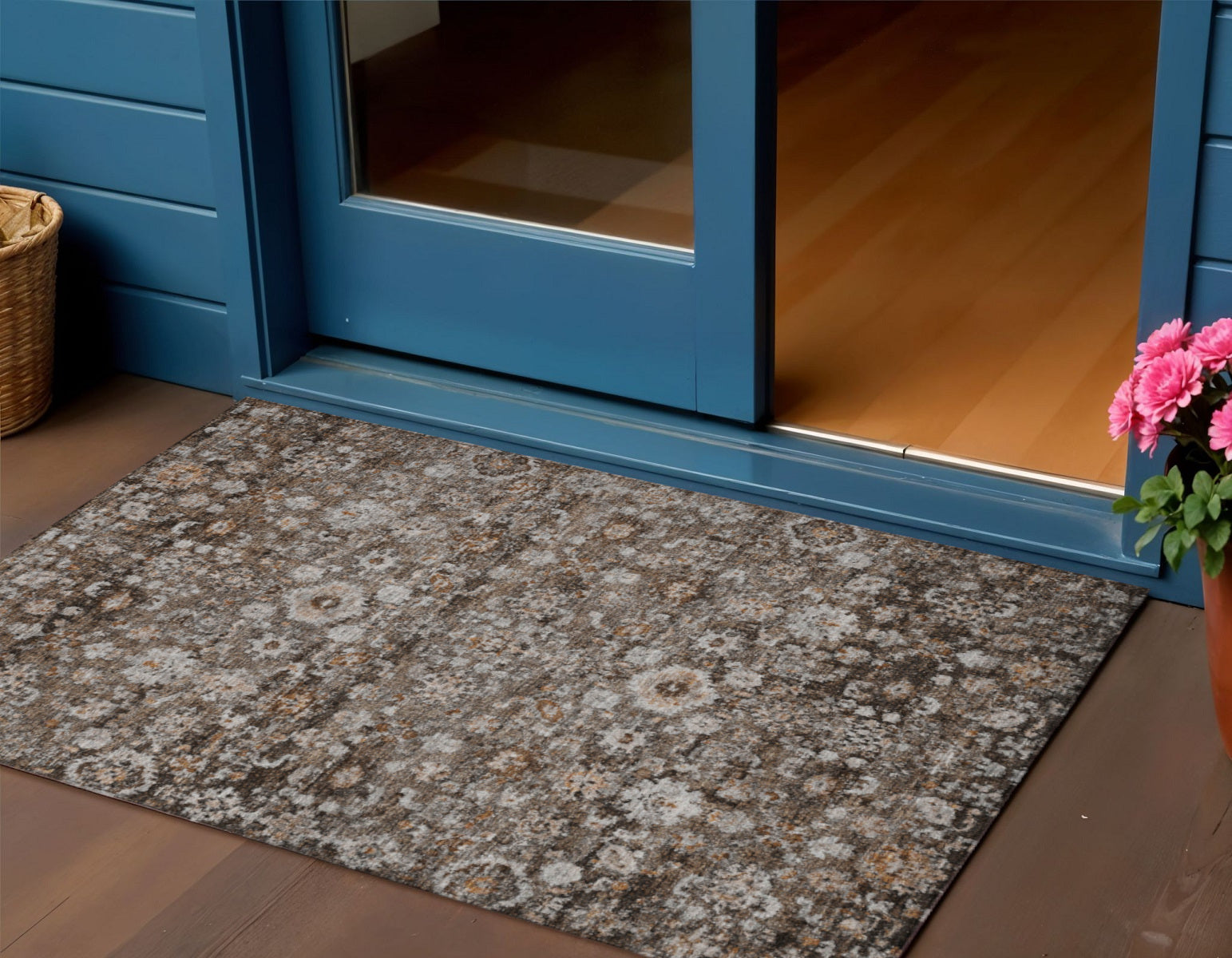 3 X 5 Dark Brown Brown And Taupe Oriental Washable Indoor Outdoor Area Rug