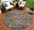8 Dark Brown Brown And Taupe Round Oriental Washable Indoor Outdoor Area Rug