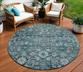 8 Dark Green Aqua And Charcoal Round Oriental Washable Indoor Outdoor Area Rug