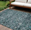 8 X 10 Dark Green Aqua And Charcoal Oriental Washable Indoor Outdoor Area Rug