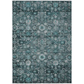 9 X 12 Dark Green Aqua And Charcoal Oriental Washable Indoor Outdoor Area Rug