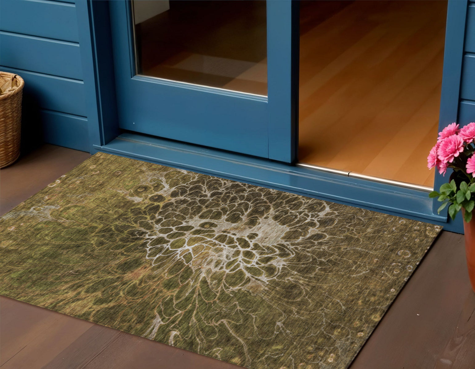 3 X 5 Chocolate And Gray Abstract Washable Indoor Outdoor Area Rug