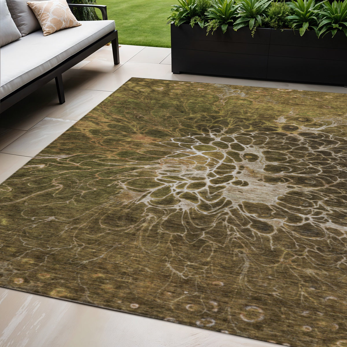 5 X 8 Chocolate And Gray Abstract Washable Indoor Outdoor Area Rug