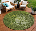 8 Olive Green And Sage Round Abstract Washable Indoor Outdoor Area Rug